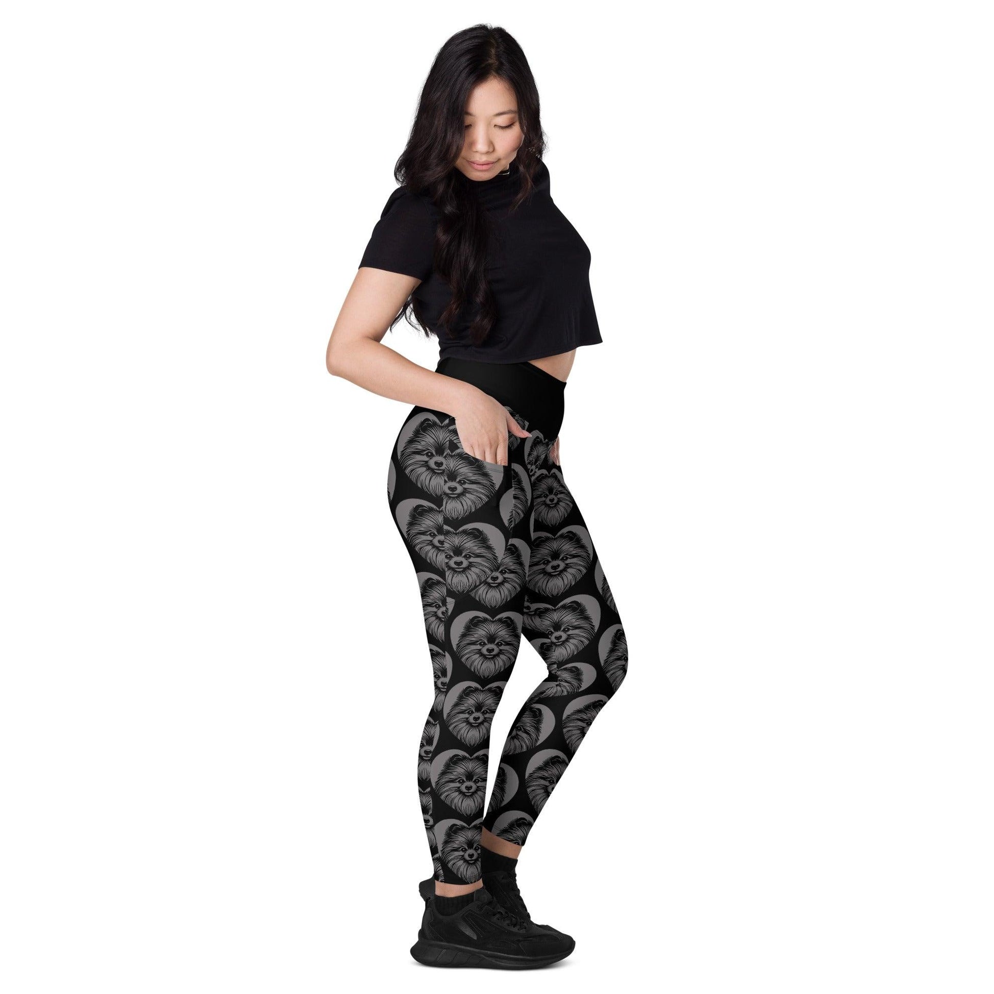 DOG BREED LEGGINGS with pockets - POMERANIAN 2 - HERTTAHOUND - grey | SHALMIAK