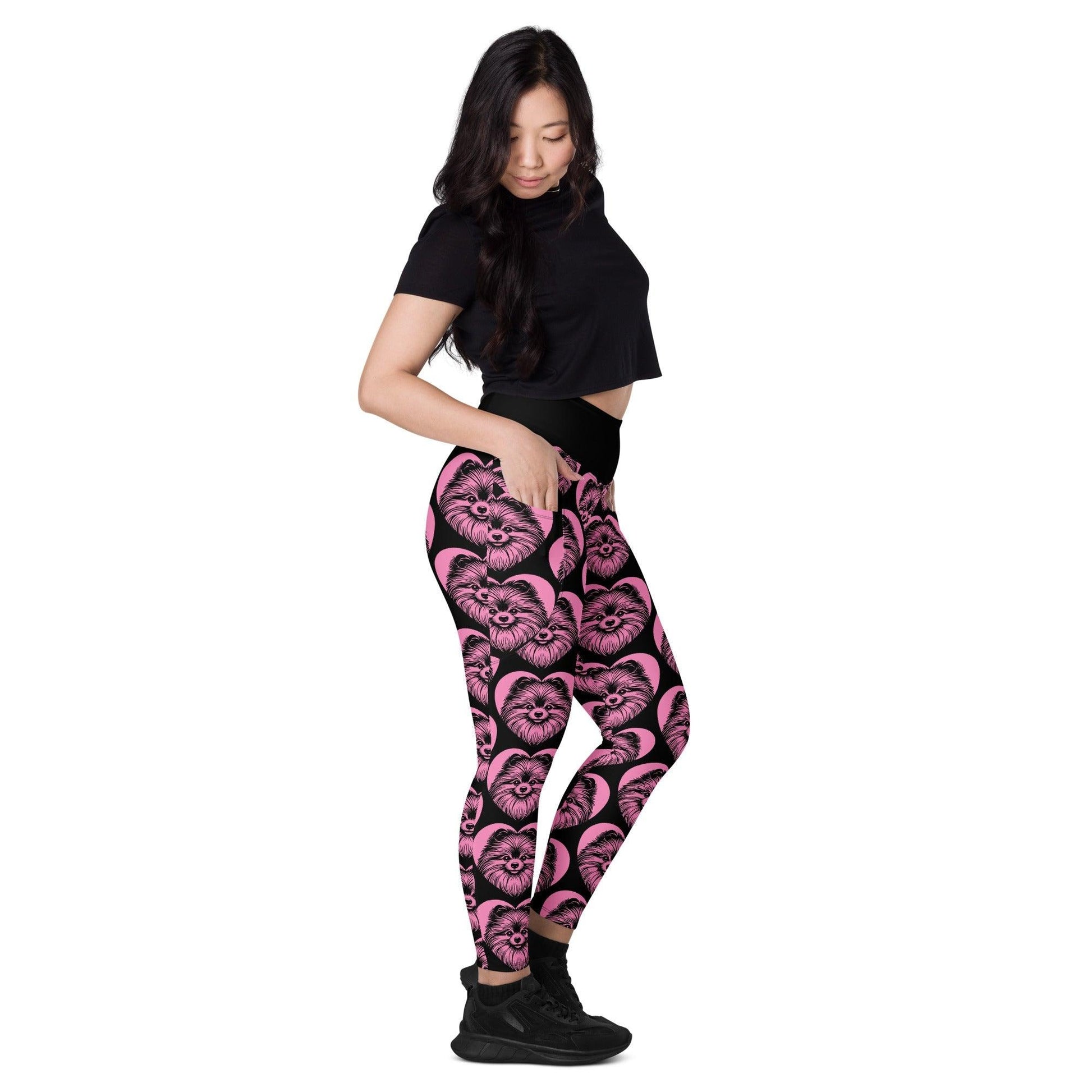 DOG BREED LEGGINGS with pockets - POMERANIAN 2 - HERTTAHOUND - pink | SHALMIAK