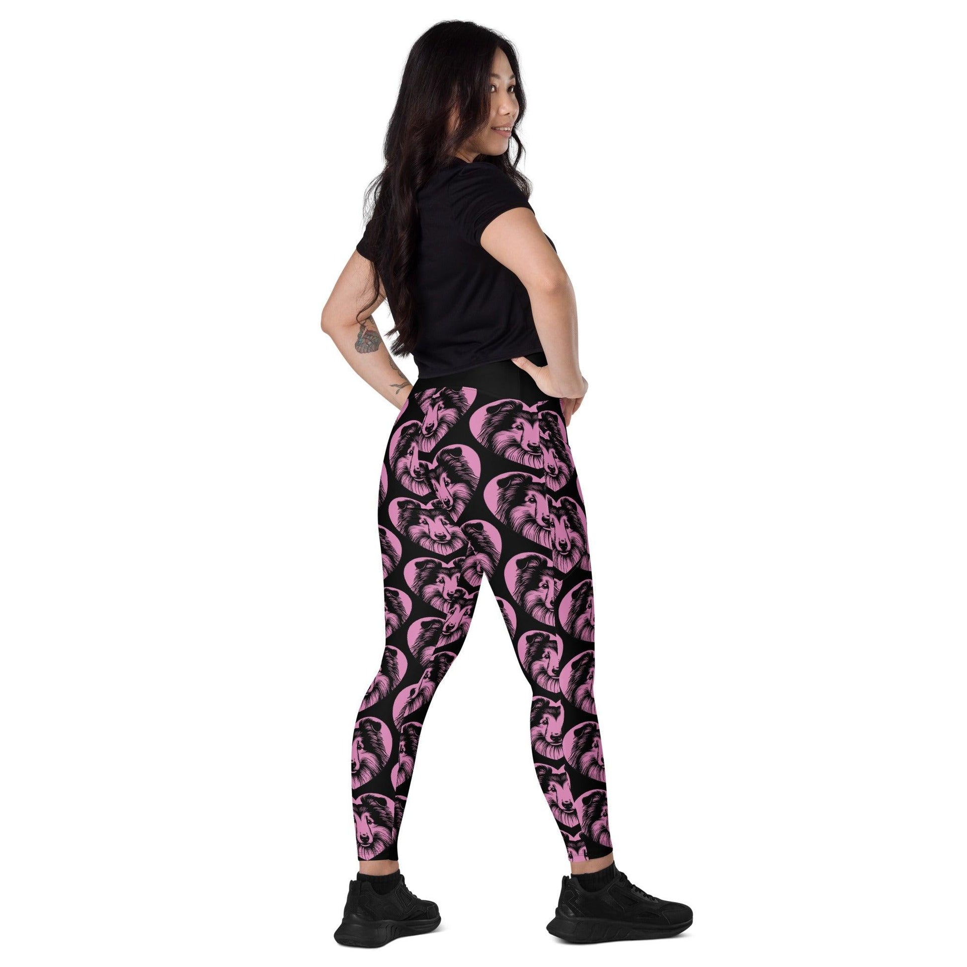 DOG BREED LEGGINGS with pockets - SHETLAND SHEEPDOG - HERTTAHOUND - pink | SHALMIAK