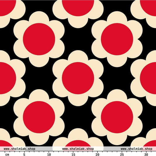 Fabric - ELLIE red black - Classic floral print