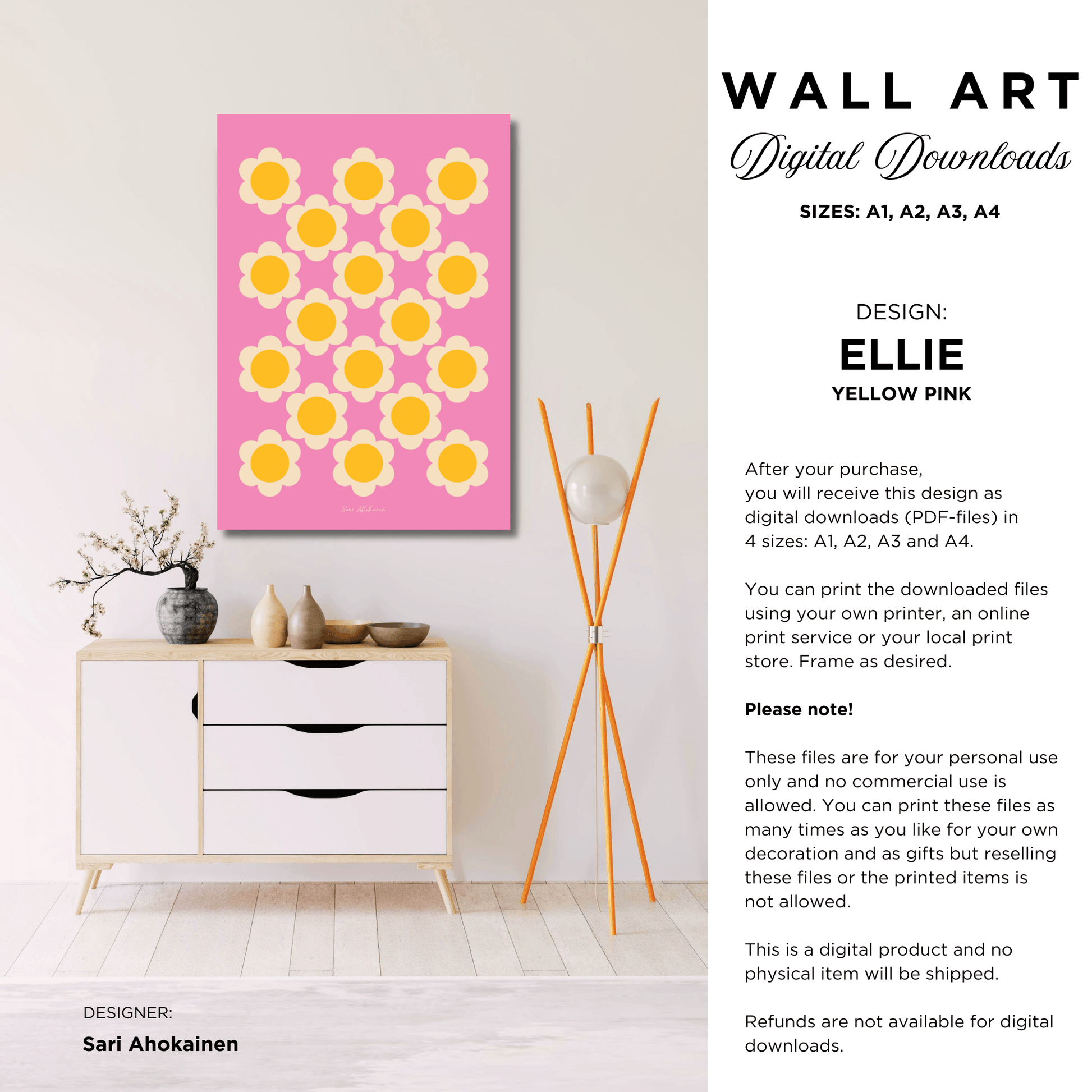 DIGITAL WALL ART - ELLIE yellow pink | SHALMIAK