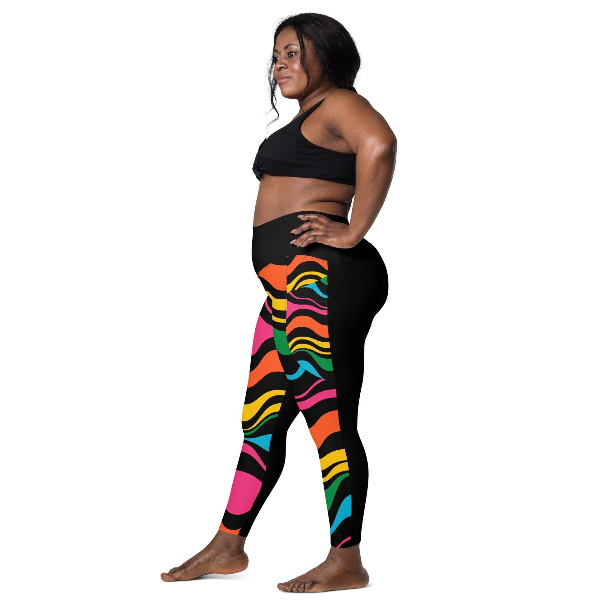 ENERGY WAVES rainbow black - Leggings With Pockets | SHALMIAK