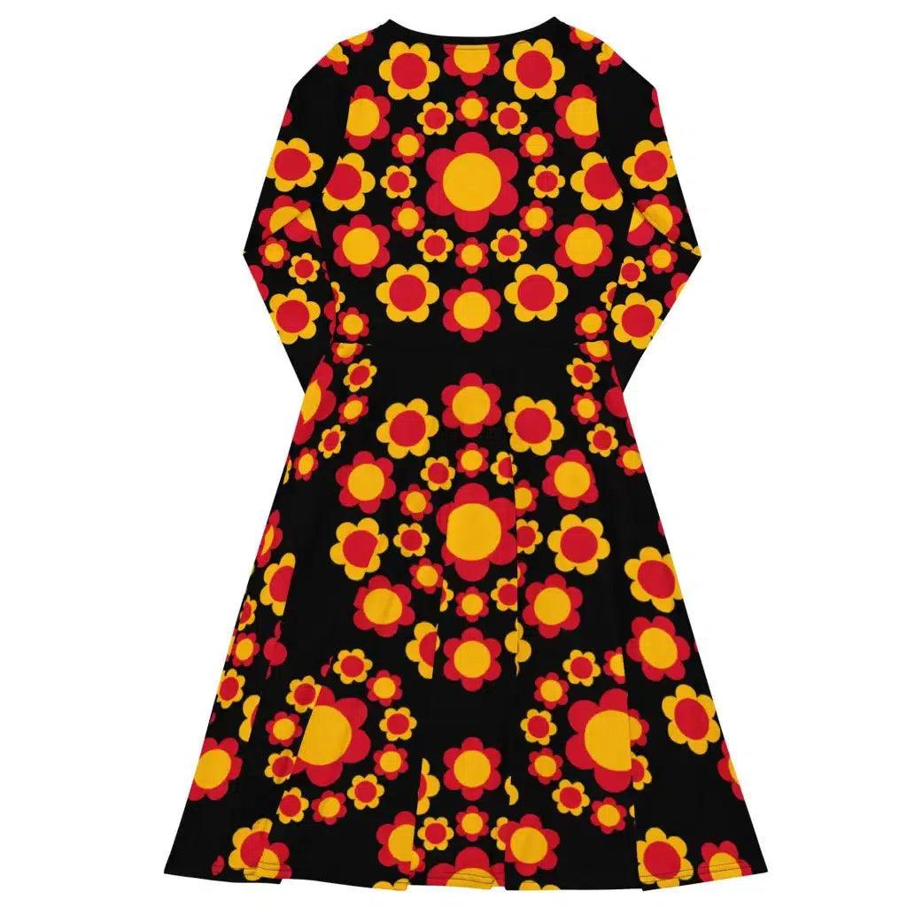 FLOWERSHOP red yellow - Midi Dress With Pockets | SHALMIAK