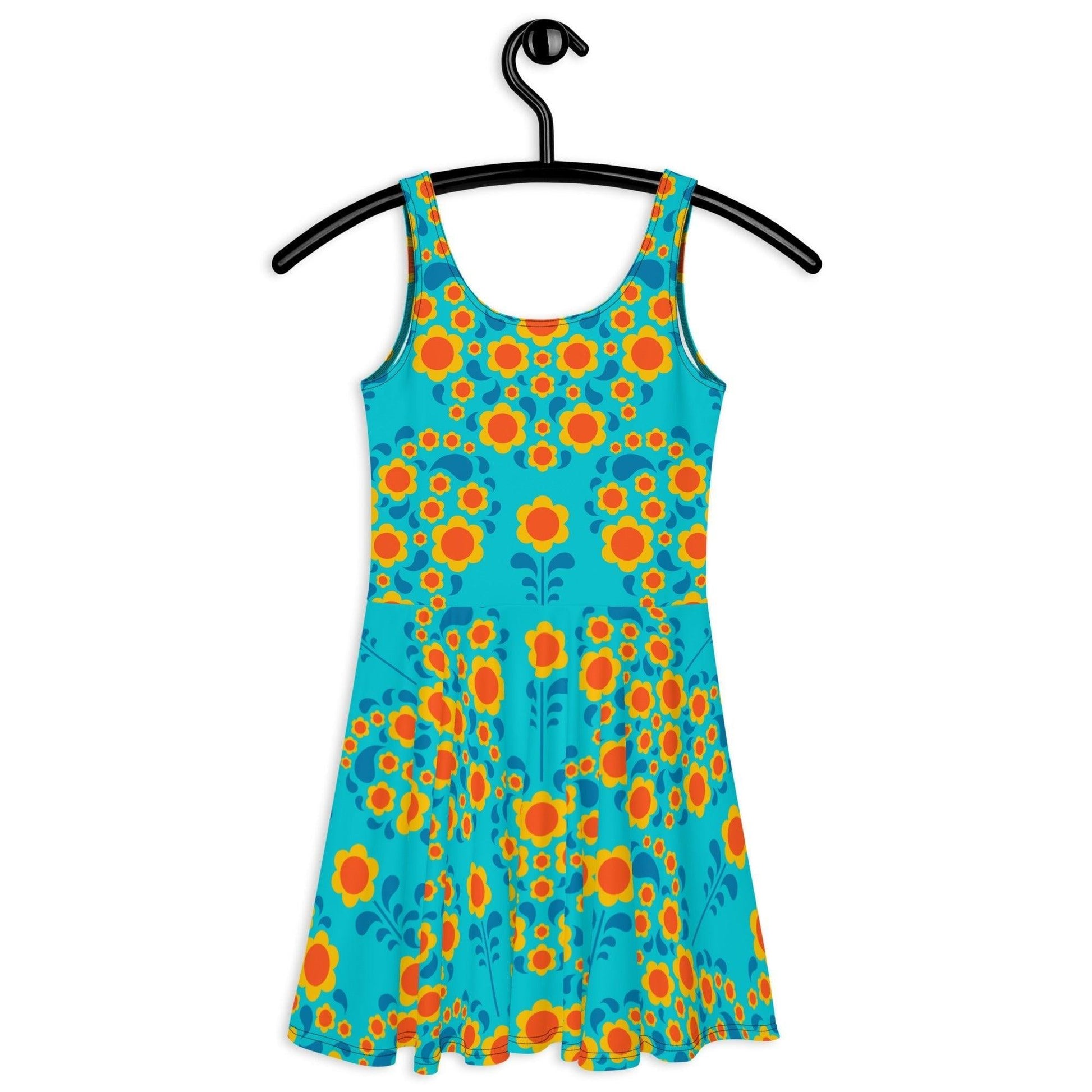 HEARTBEAT orange blue - Skater Dress | SHALMIAK