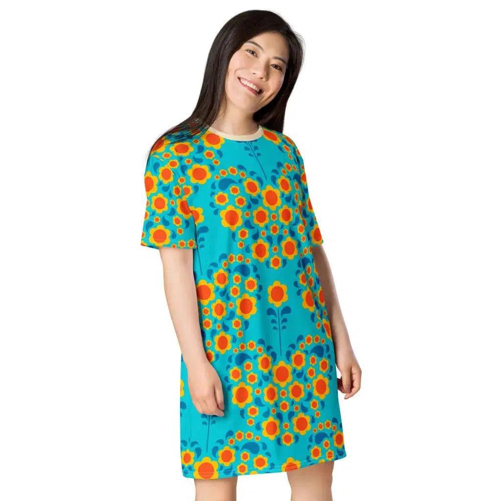 HEARTBEAT orange blue - T-Shirt Dress | SHALMIAK