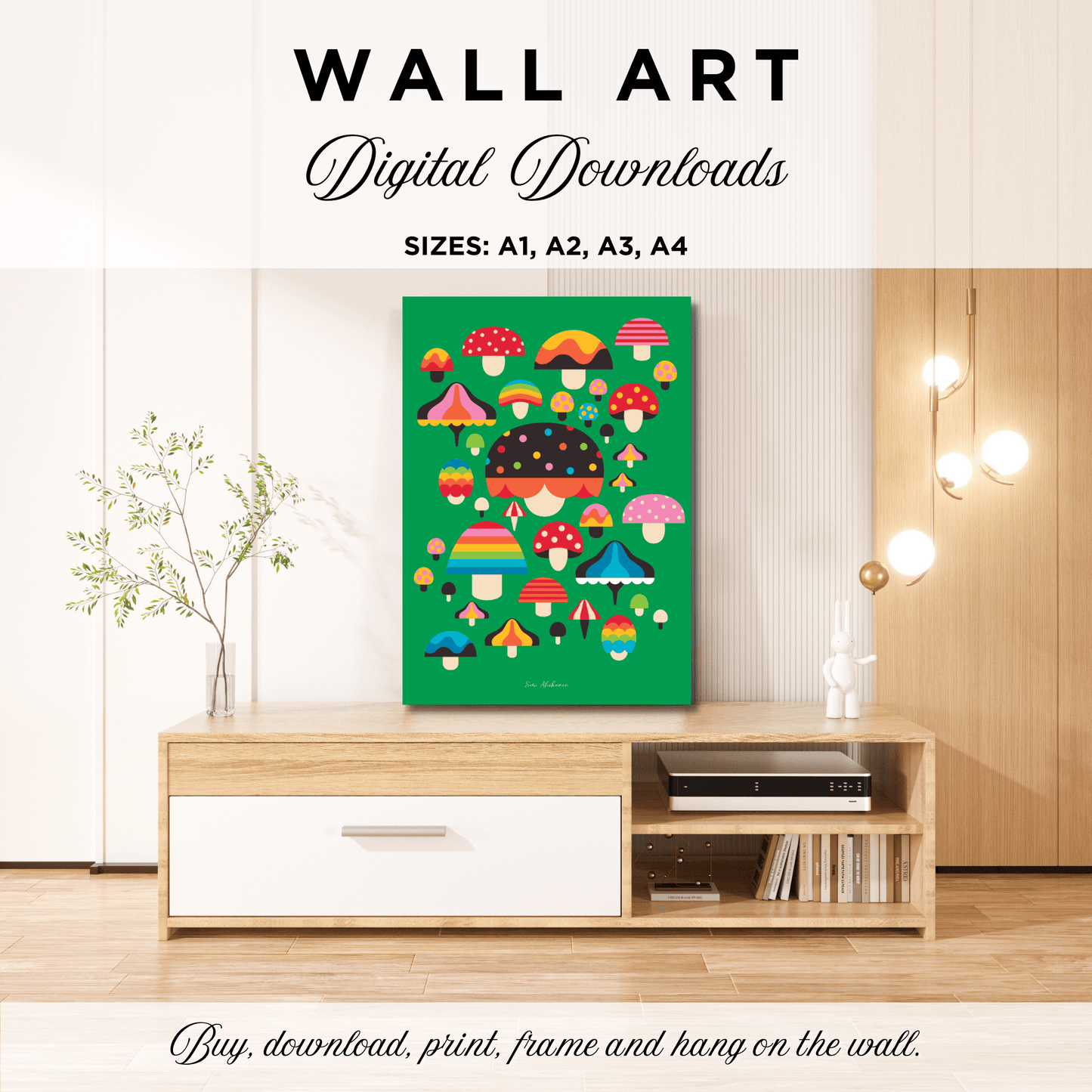 DIGITAL WALL ART - MUSHROOM MANIA green | SHALMIAK