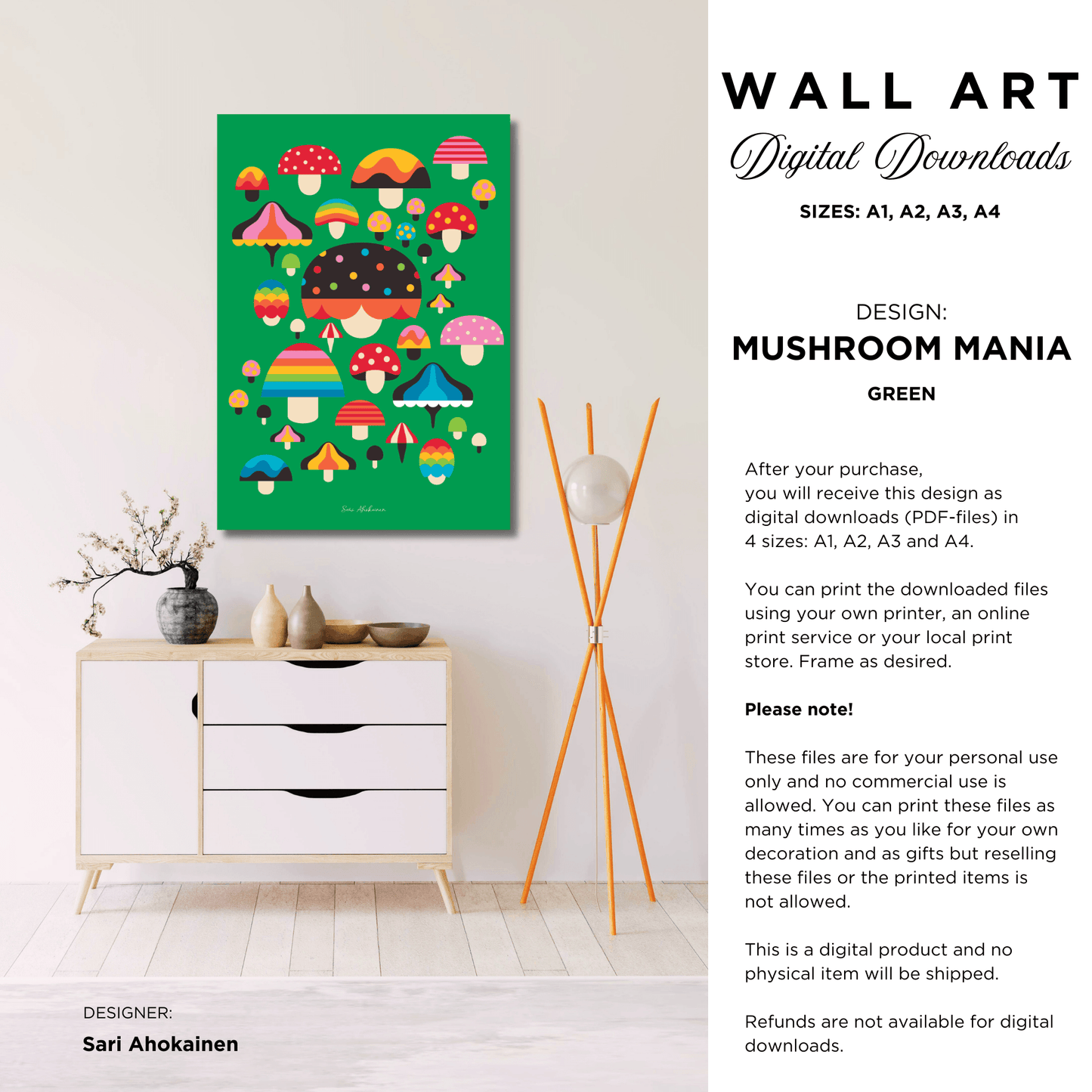 DIGITAL WALL ART - MUSHROOM MANIA green | SHALMIAK