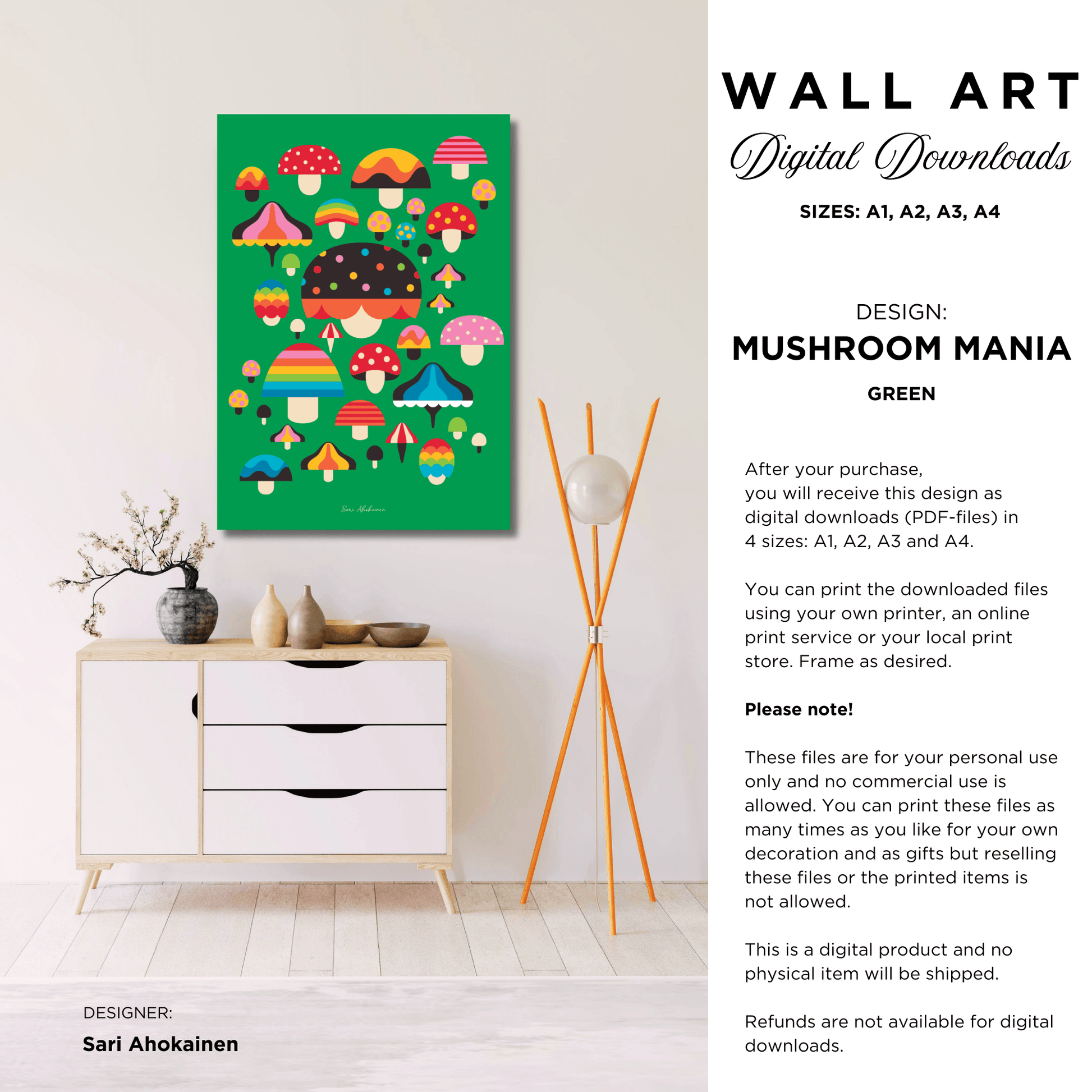 DIGITAL WALL ART - MUSHROOM MANIA green | SHALMIAK
