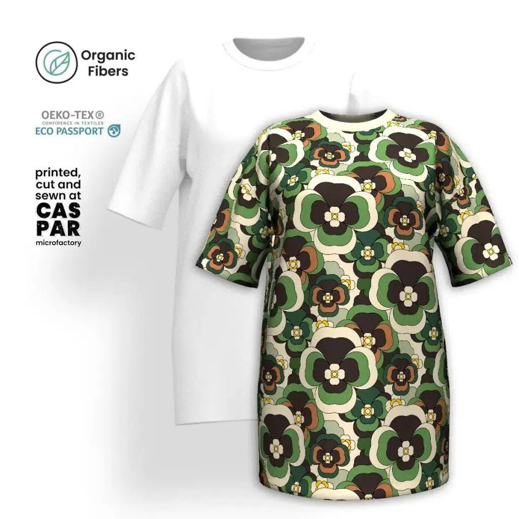 PANSY FANTASY green - Organic Cotton T-Shirt Dress | SHALMIAK