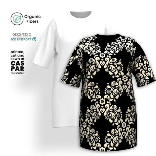 PEACOCK LOVE black - Organic Cotton T-Shirt Dress | SHALMIAK