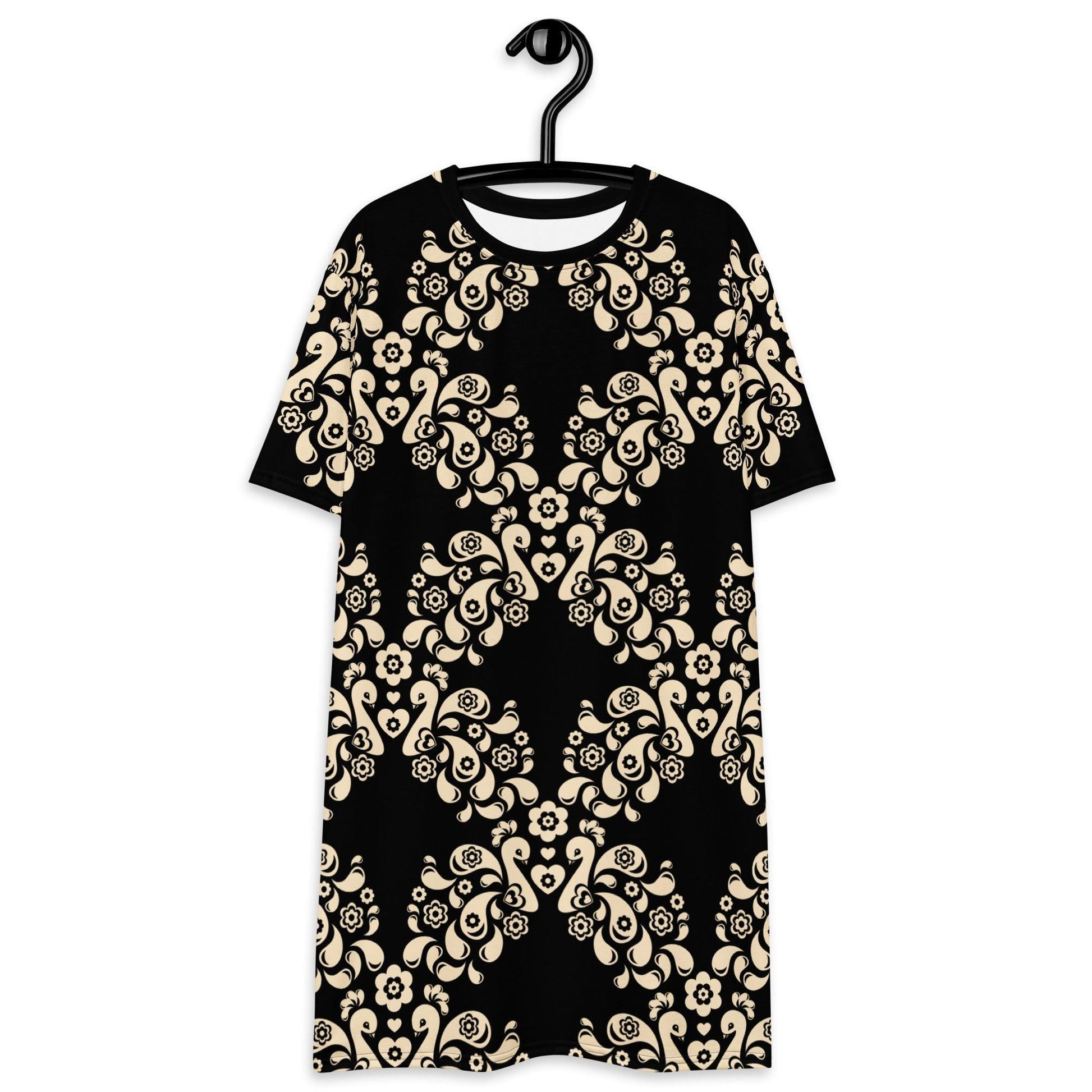 PEACOCK LOVE black - T-Shirt Dress | SHALMIAK