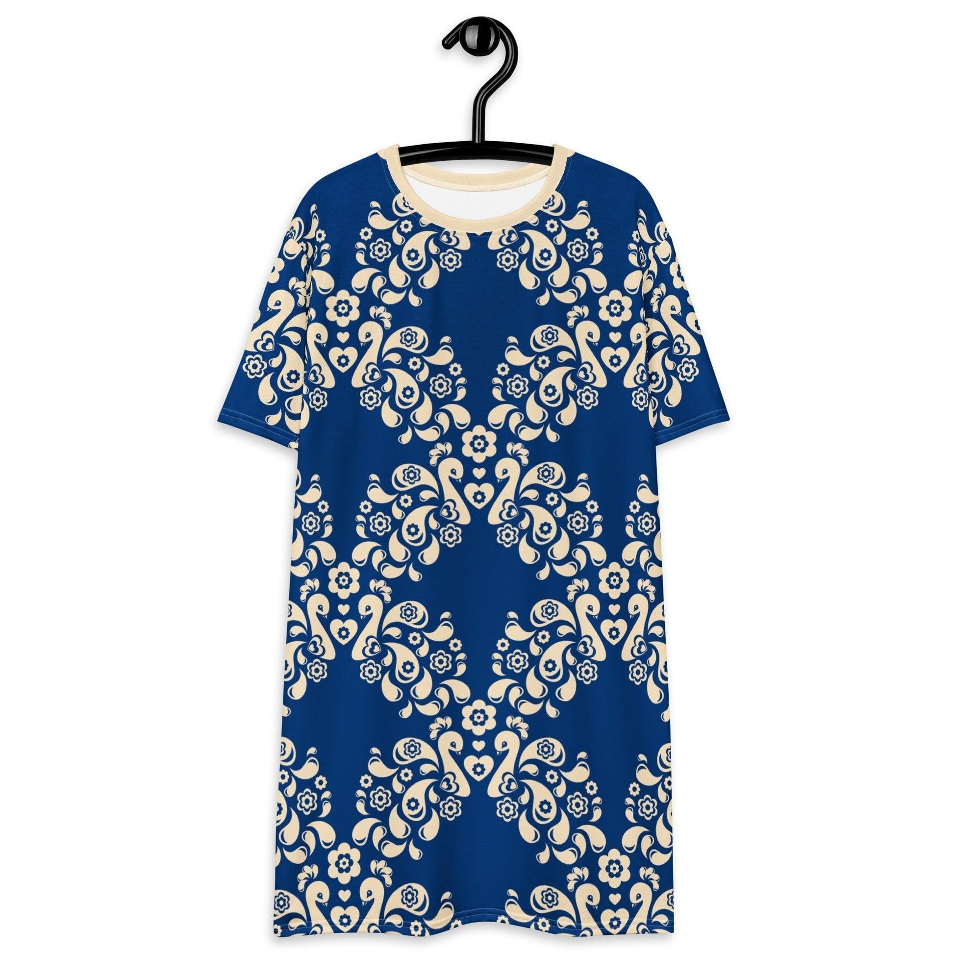 PEACOCK LOVE blue - T-Shirt Dress | SHALMIAK