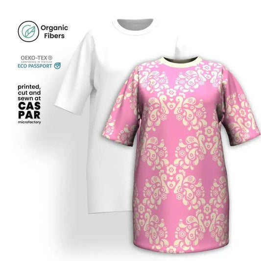 PEACOCK LOVE pink - Organic Cotton T-Shirt Dress | SHALMIAK