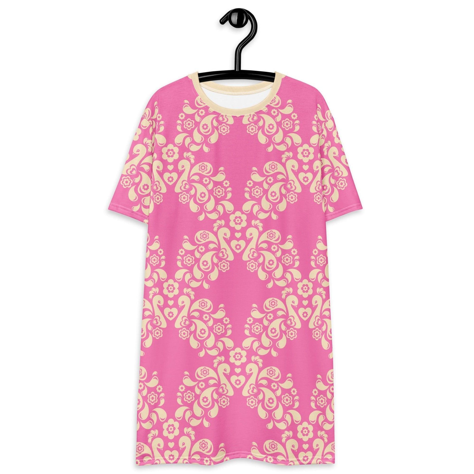 PEACOCK LOVE pink - T-Shirt Dress | SHALMIAK