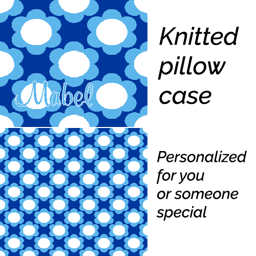 Personalized knitted pillowcase with flowers Blue