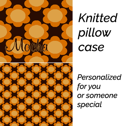 Personalized knitted pillowcase with flowers Brown