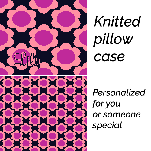 Personalized knitted pillowcase with flowers Purple