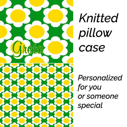 Personalized knitted pillowcase with flowers Yellow Green