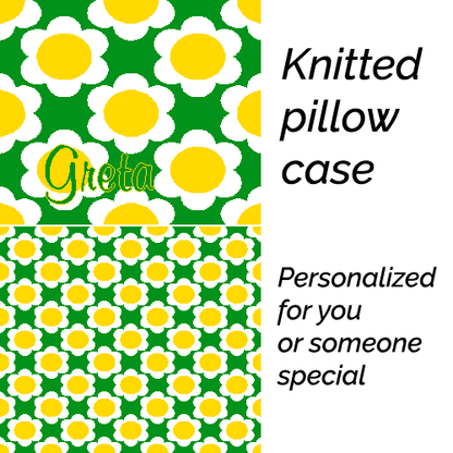Personalized knitted pillowcase with flowers Yellow Green