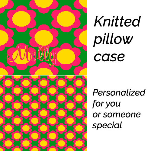 Personalized knitted pillowcase with flowers Yellow Pink Green