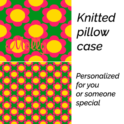 Personalized knitted pillowcase with flowers Yellow Pink Green