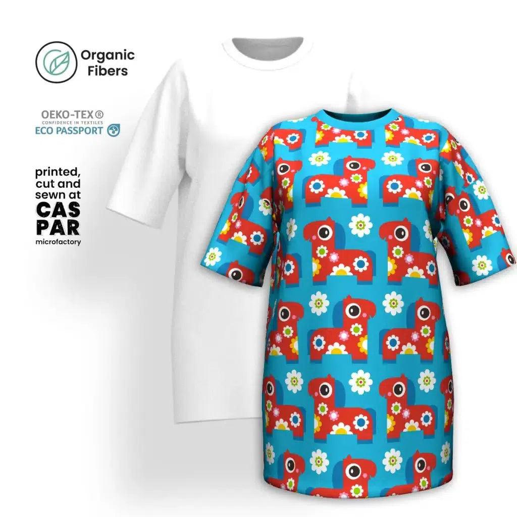 PONY BLOOM turquoise - Organic Cotton T-Shirt Dress
