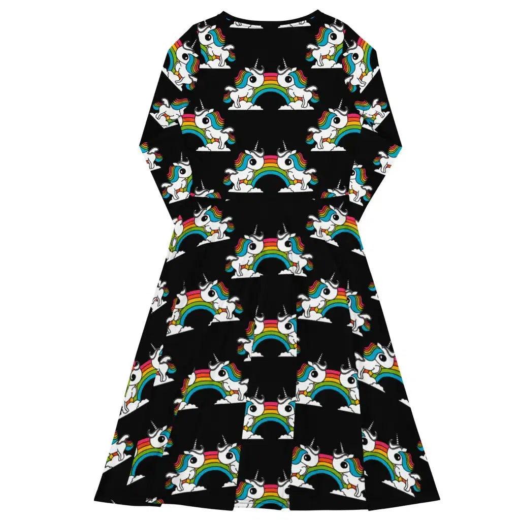 UNIQUE black - Midi Dress With Pockets with unicorns and rainbows | SHALMIAK