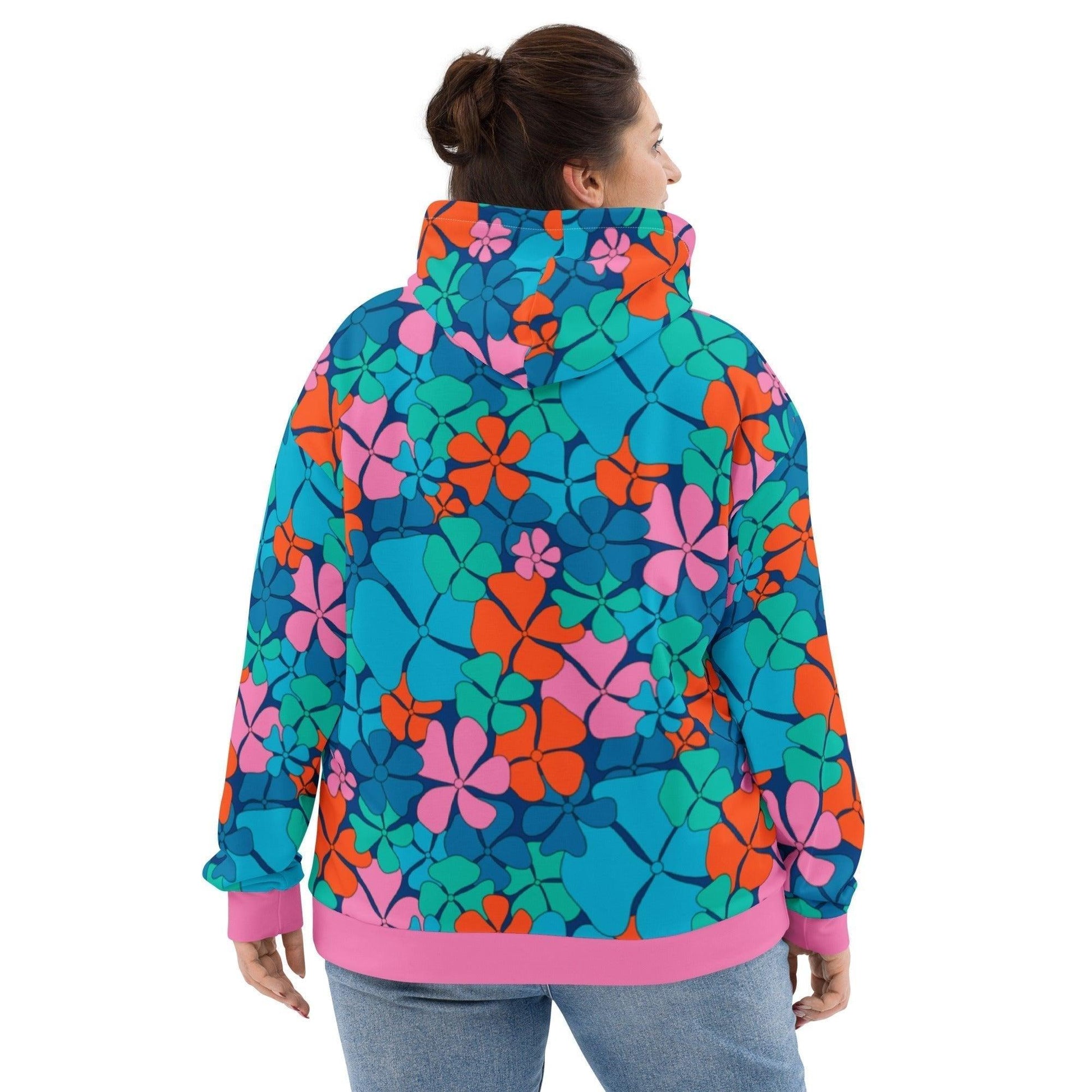 Hoodie - ADELIE orange blue - Wild floral print
