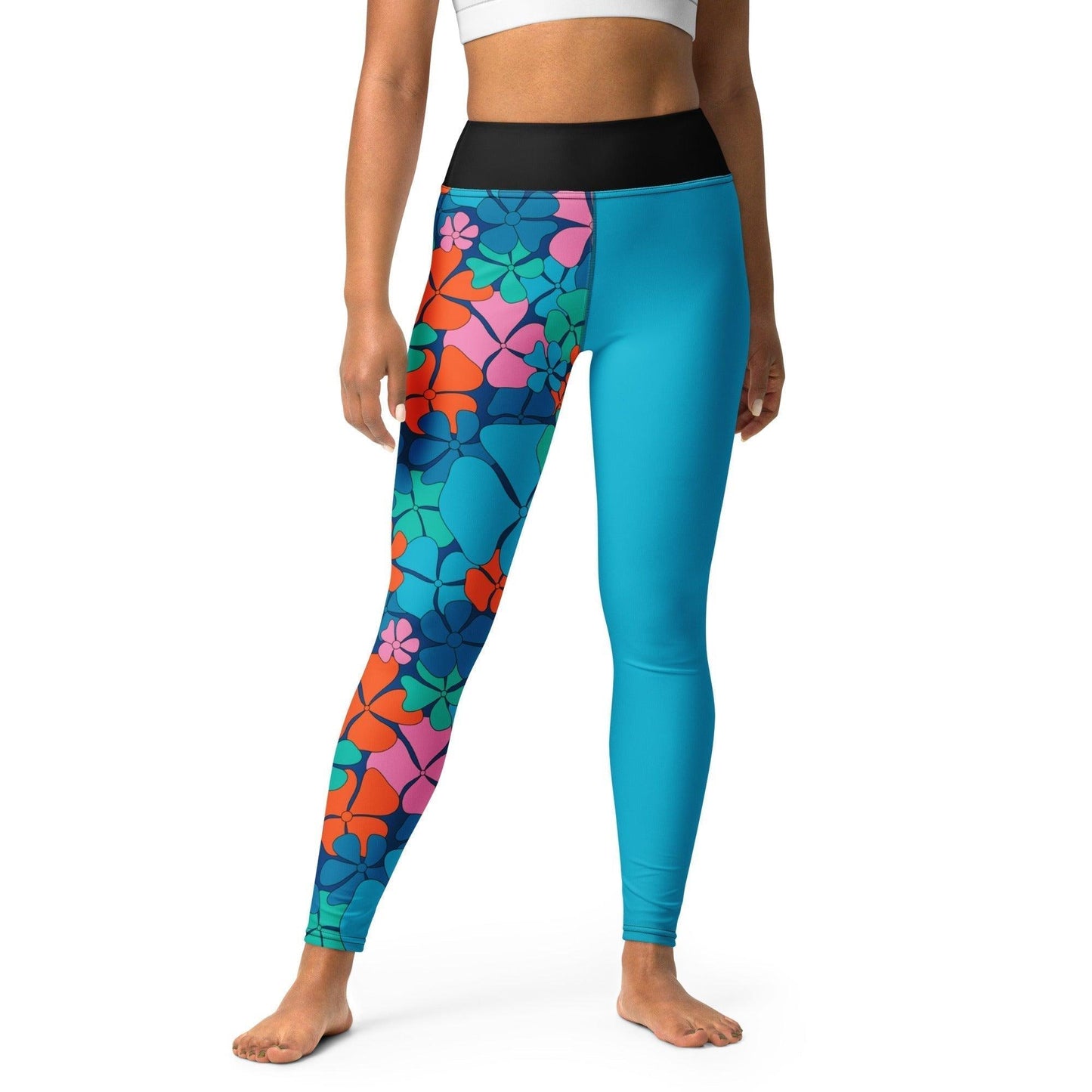 Yoga leggings - ADELIE orange blue - Wild floral print XL