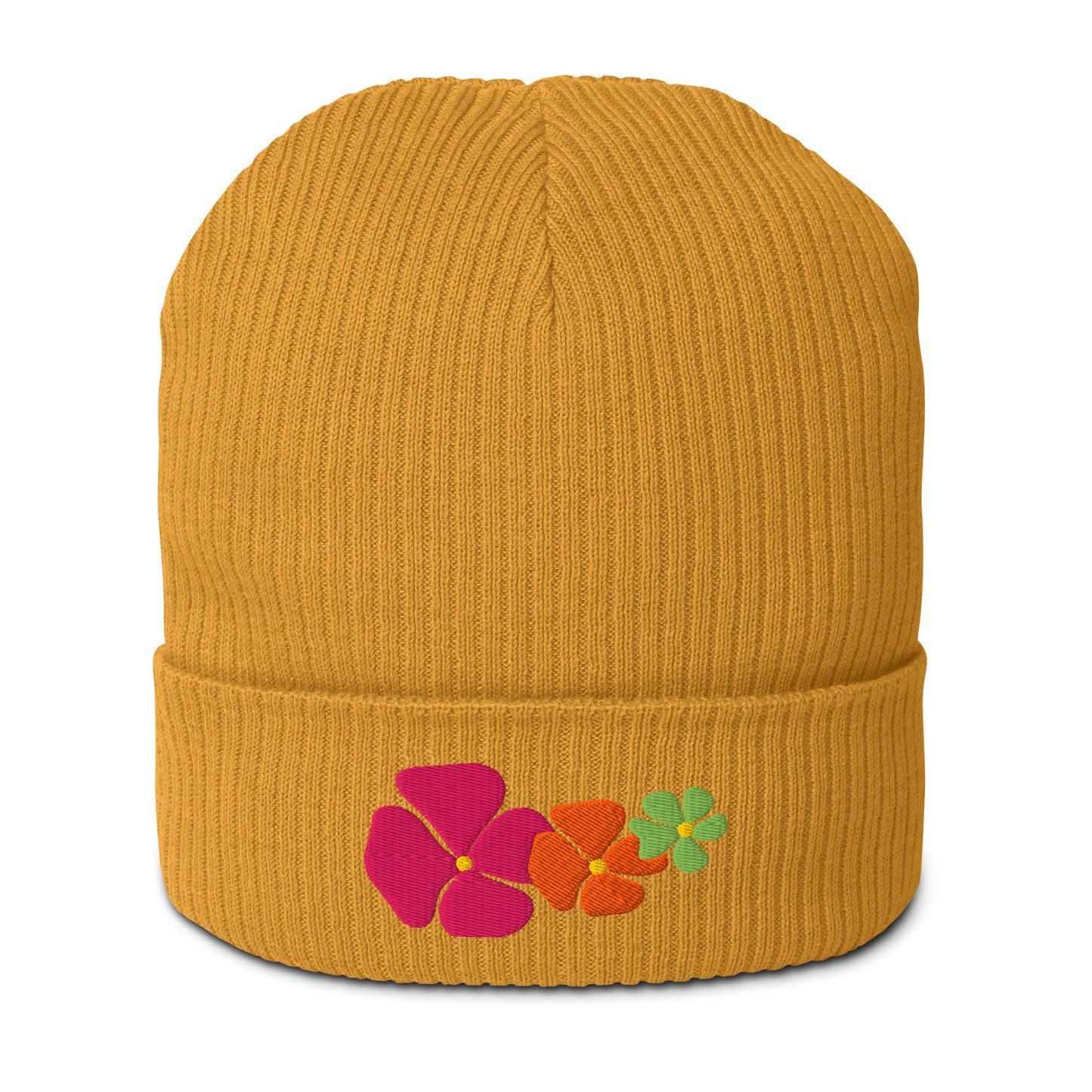 Beanie - ADELIE pink - Wild floral print Mustard Yellow