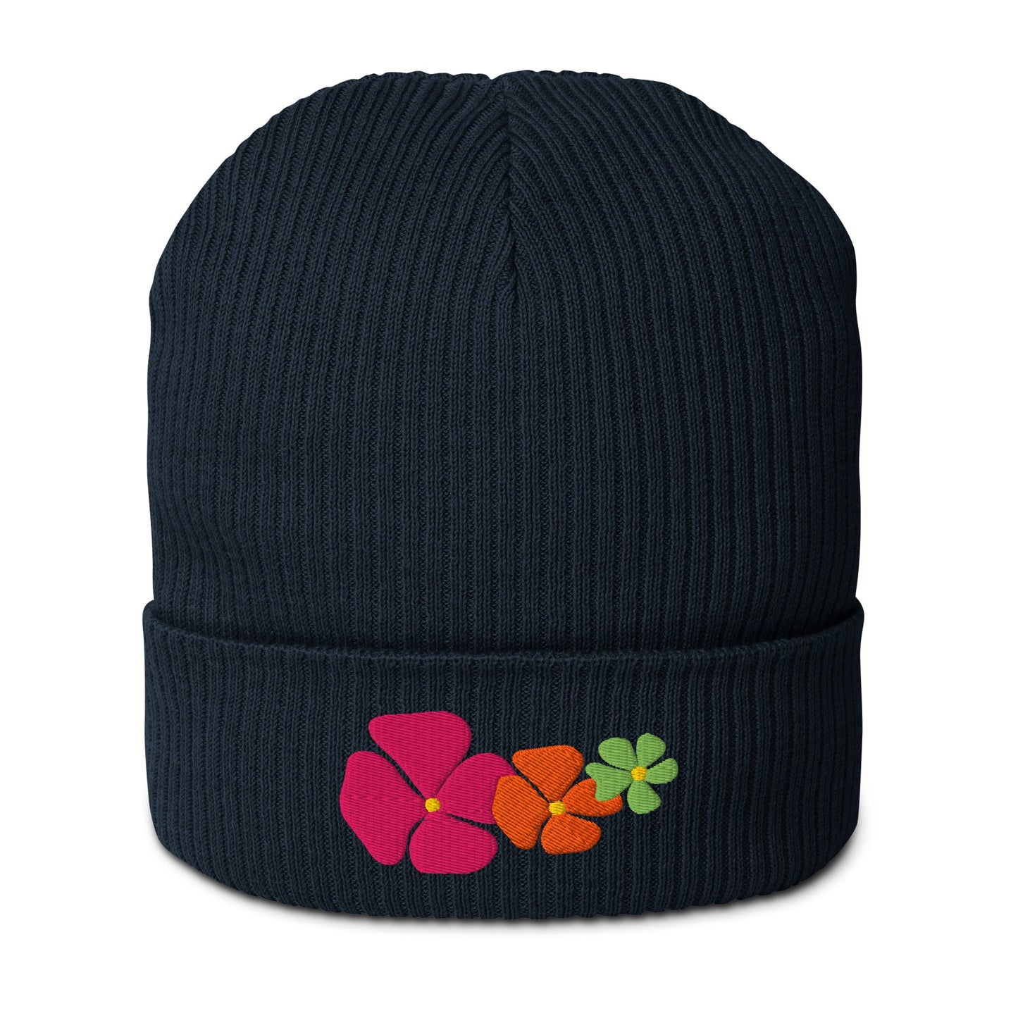 Beanie - ADELIE pink - Wild floral print Oxford Navy