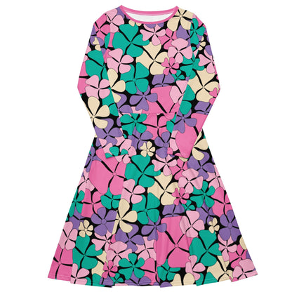 Midi dress - ADELIE pink mint - Wild floral print 6XL