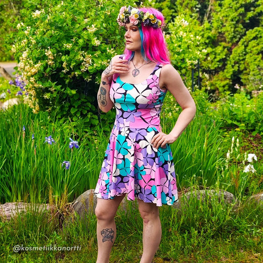 Skater dress - ADELIE pink mint - Wild floral print