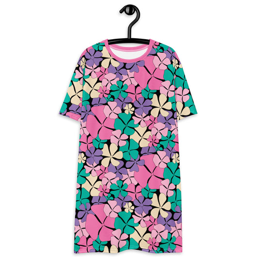 T-shirt dress - ADELIE pink mint - Wild floral print 6XL