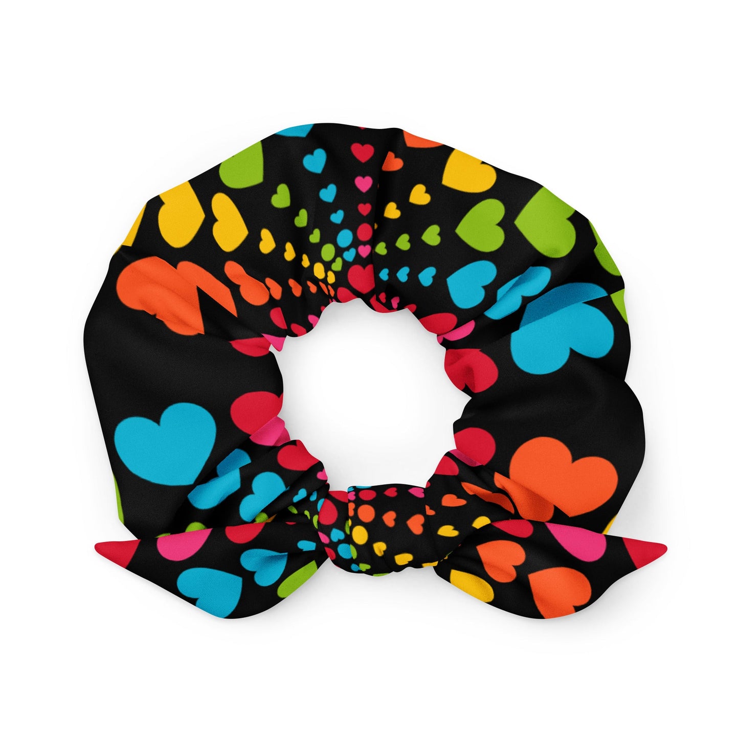 Scrunchie - ALL HEARTS MATTER black - Colorful hearts and circles print Default Title