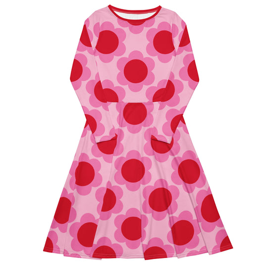 Midi dress - ELLIE red - Classic floral print 6XL