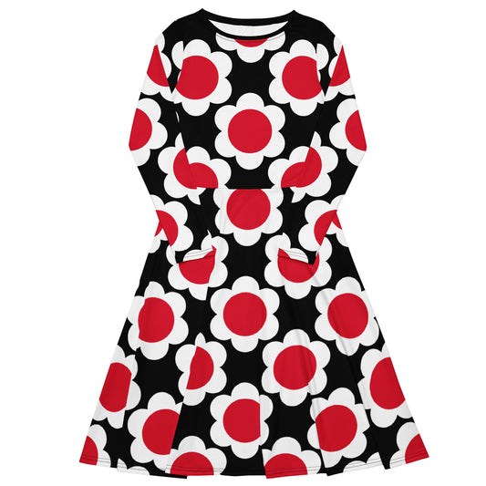 Midi dress - ELLIE red white black - Classic floral print 6XL