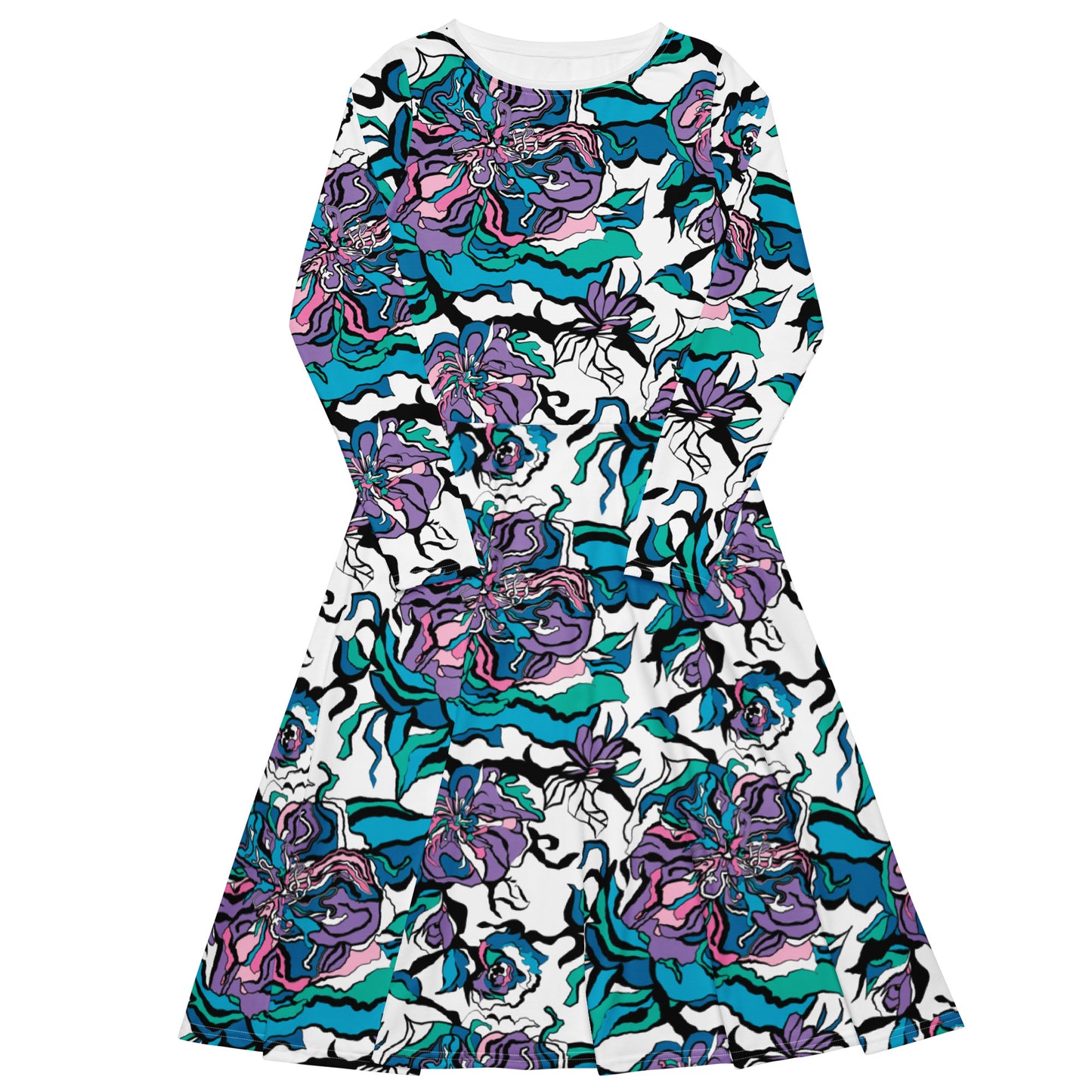 Midi dress - BLOOM RIOT blue white - Edgy floral print