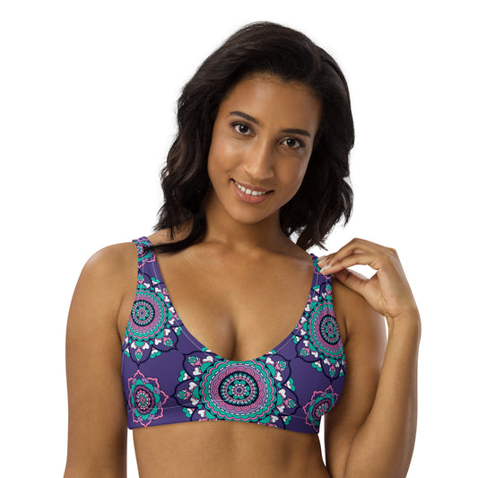 Bikini top - FOREVERMORE summer violet - Romantic flower and heart print 3XL