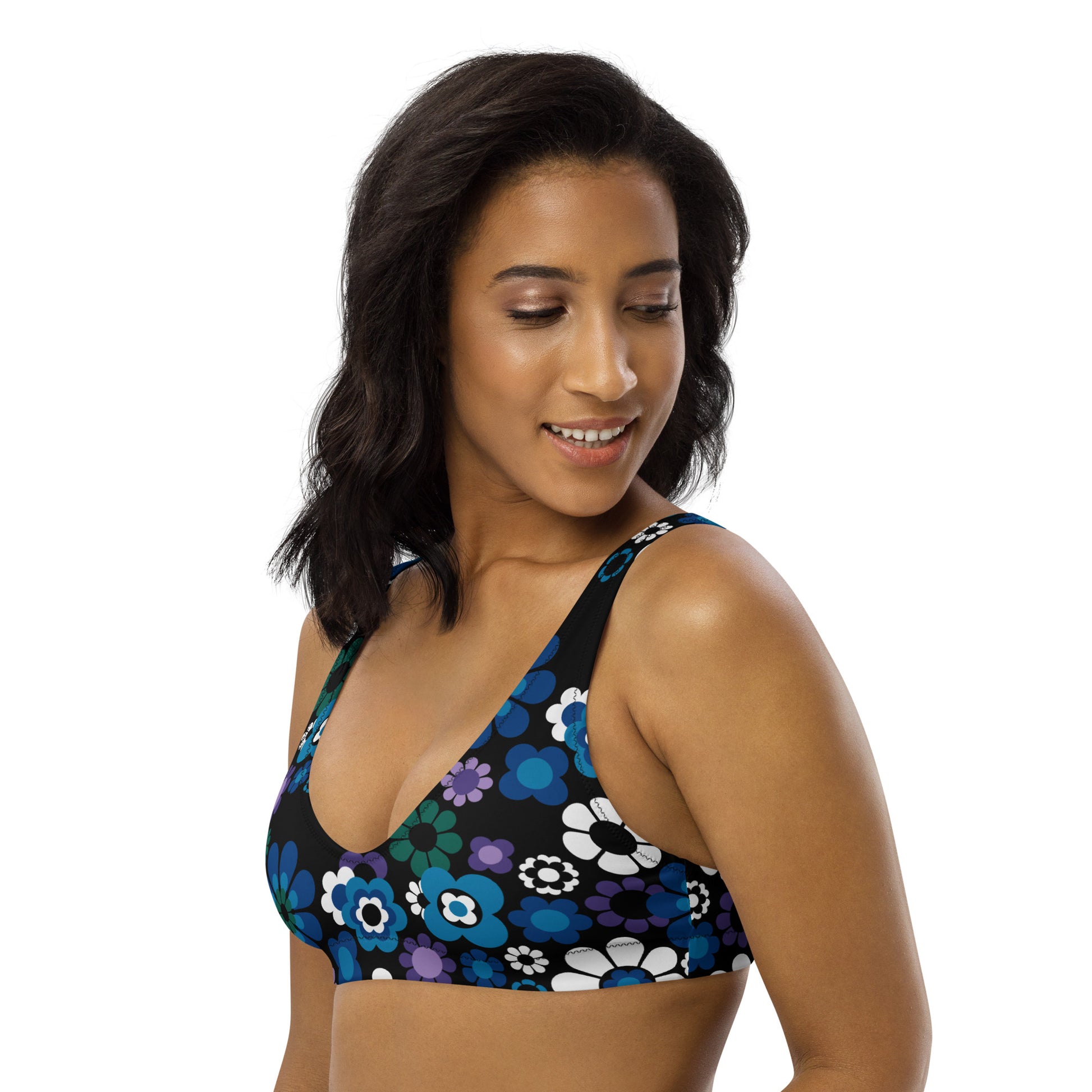 Bikini top - FLOW-POW blue - Funky flower power print