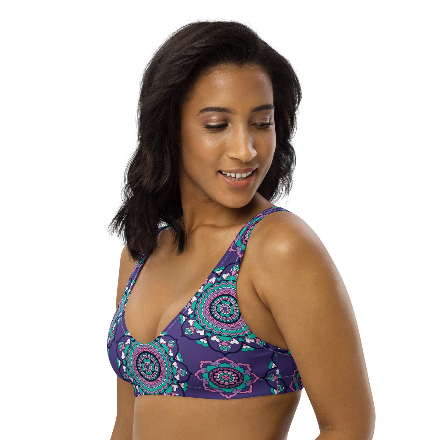 Bikini top - FOREVERMORE summer violet - Romantic flower and heart print