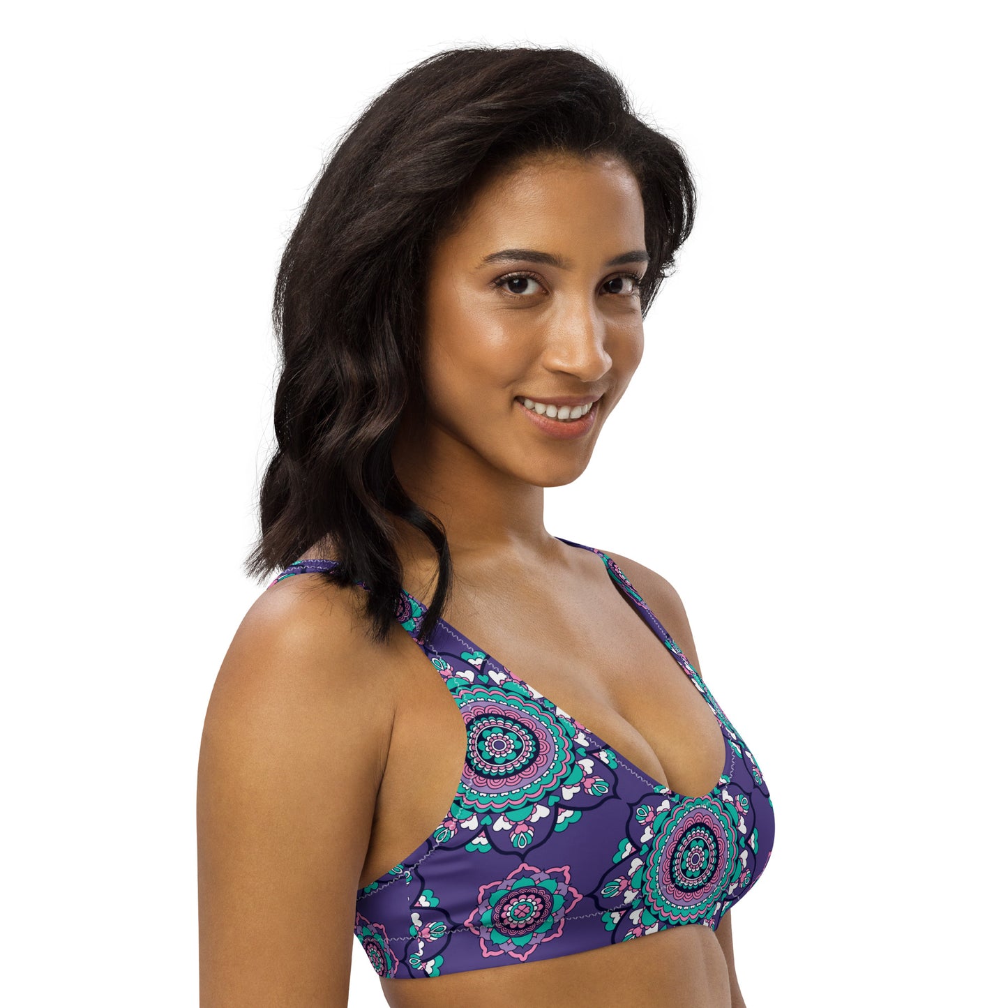 Bikini top - FOREVERMORE summer violet - Romantic flower and heart print