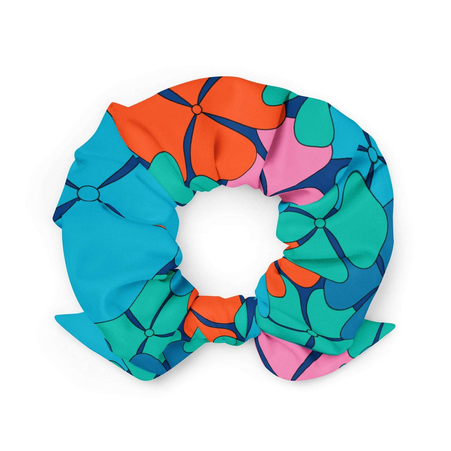 Scrunchie - ADELIE orange blue - Wild floral print