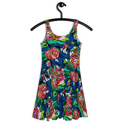 Skater dress - BLOOM RIOT blue - Edgy floral print