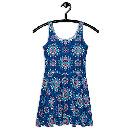Skater dress - FOREVERMORE summer blue - Romantic flower and heart print 3XL