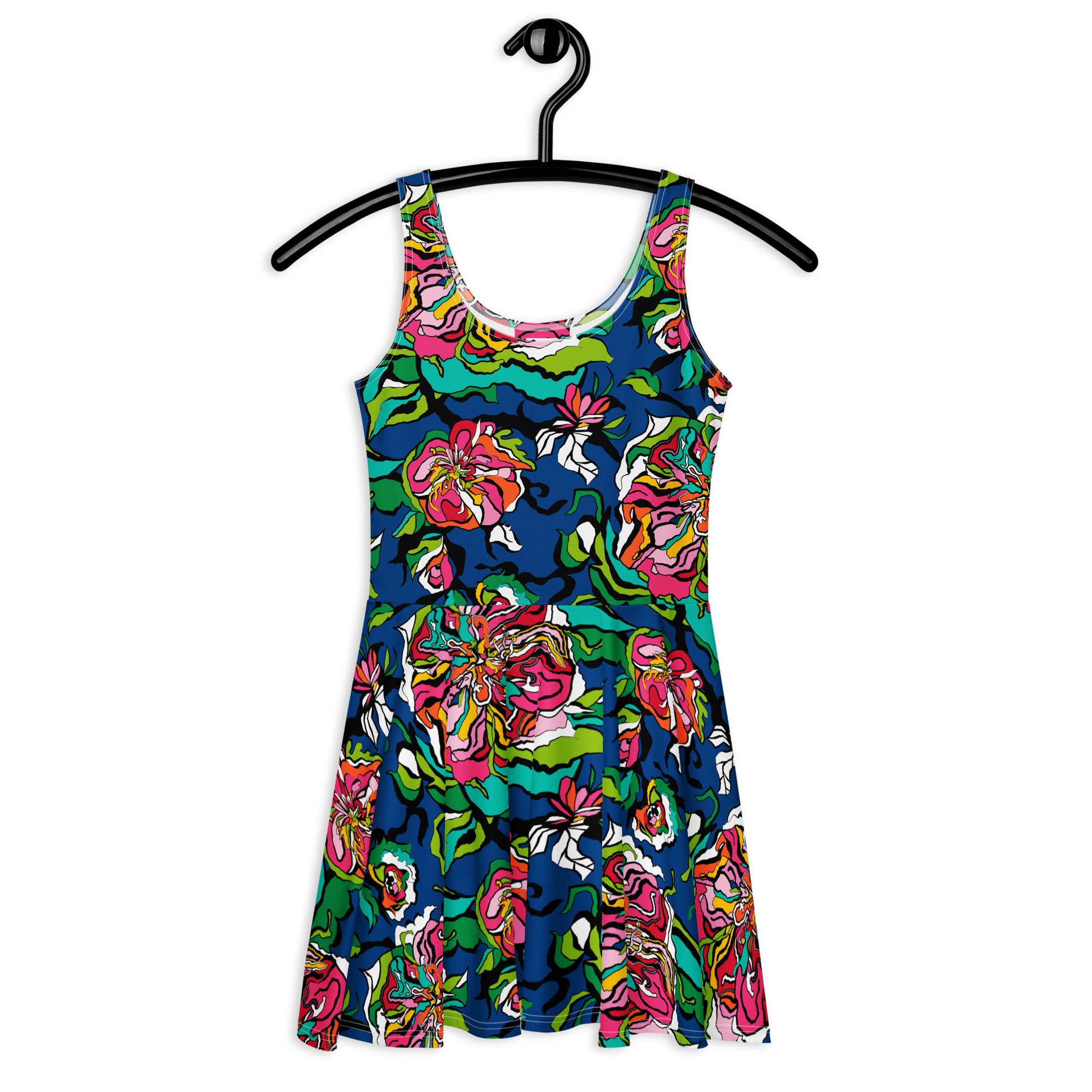 Skater dress - BLOOM RIOT blue - Edgy floral print 3XL