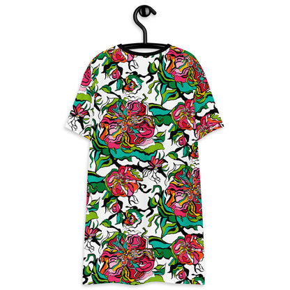 T-shirt dress - BLOOM RIOT white - Edgy floral print