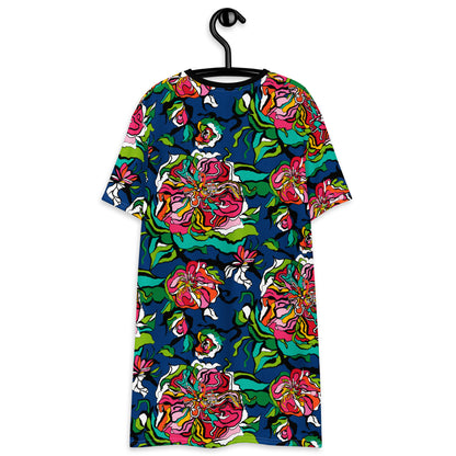 T-shirt dress - BLOOM RIOT blue - Edgy floral print