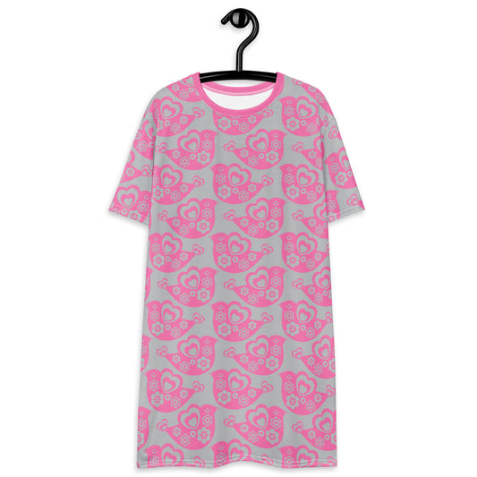 TWEET LOVE pink grey - T-Shirt Dress