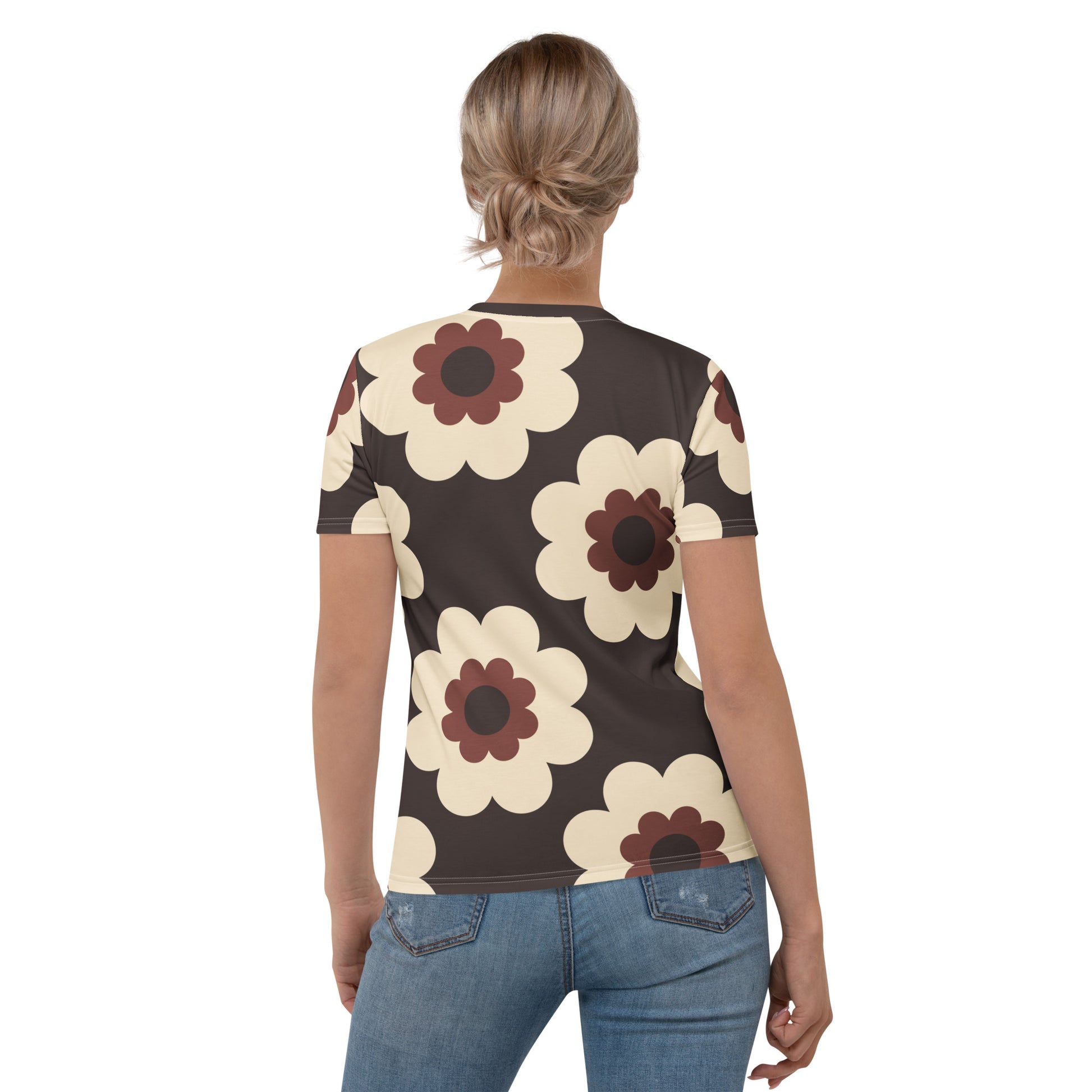 Woman's t-shirt - FANCY BLOOM brown - Pretty floral print